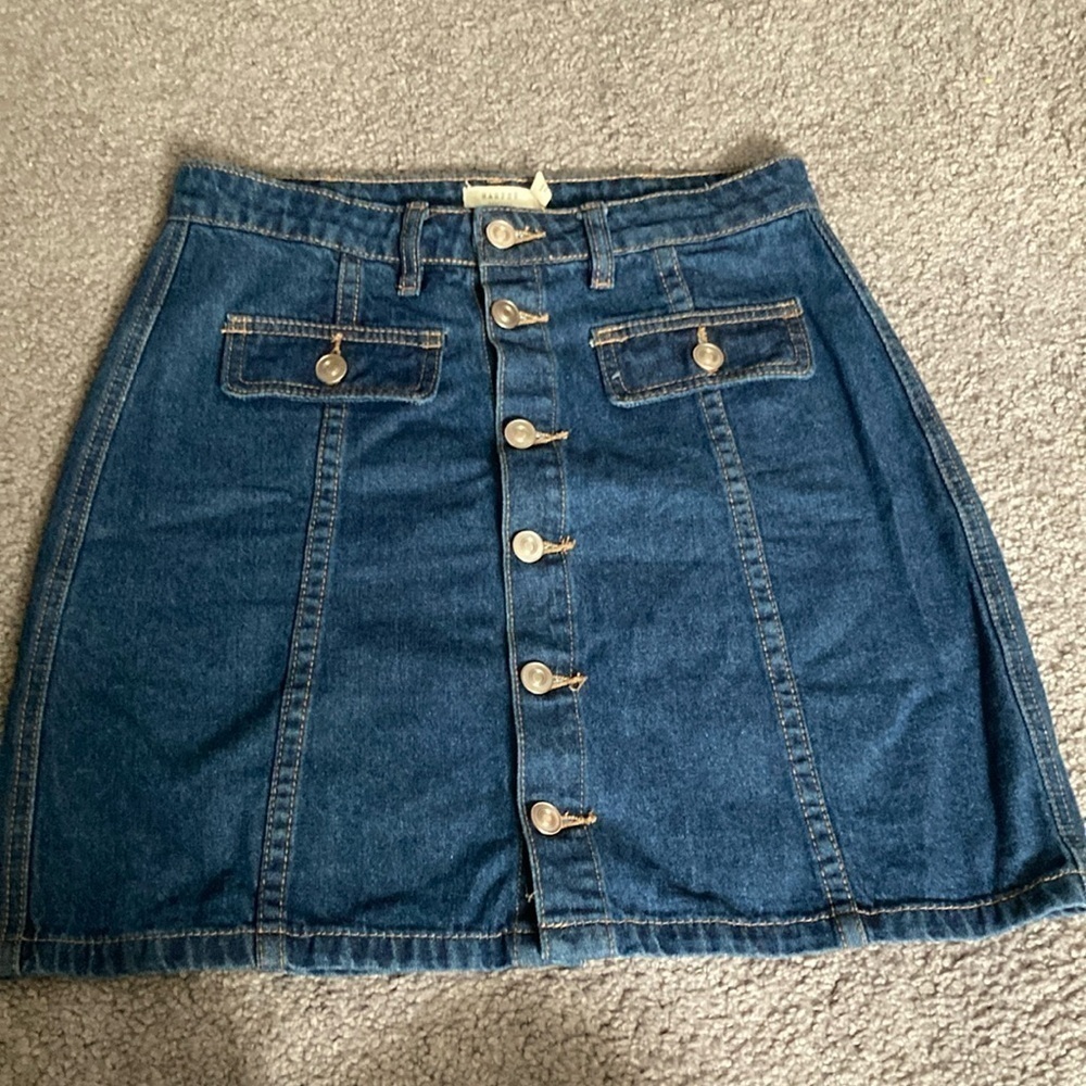 Harper heritage blue denim button front mini skirt
